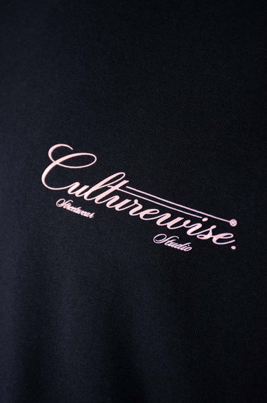 Camiseta negra Crursive logo Classic Rosa